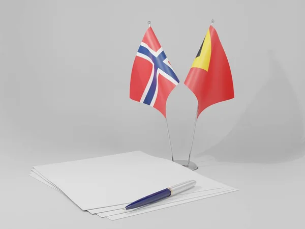 Timor Leste Acordo Noruega Bandeiras Fundo Branco Render — Fotografia de Stock