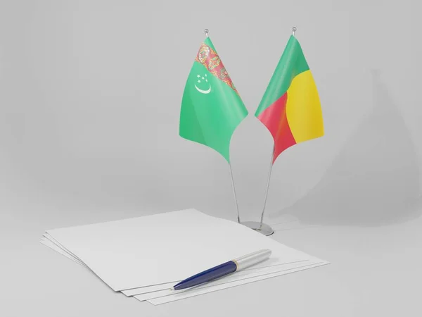 Benin Turkmenistan Agreement Flags White Background Render — Stock Photo, Image