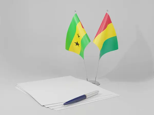 Guinea Sao Tome Principe Agreement Flags White Background Render — 스톡 사진