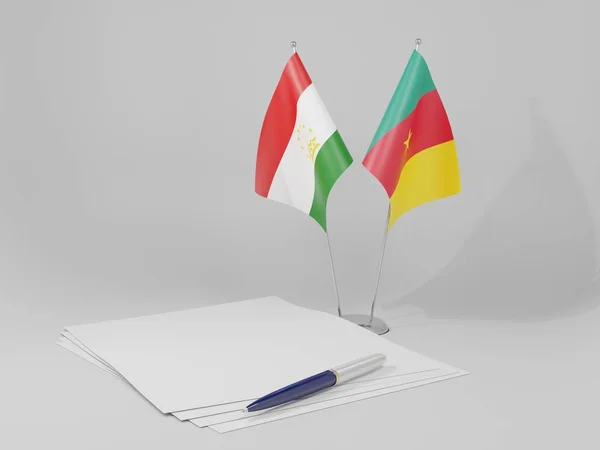 Camarões Acordo Tajiquistão Bandeiras Fundo Branco Render — Fotografia de Stock