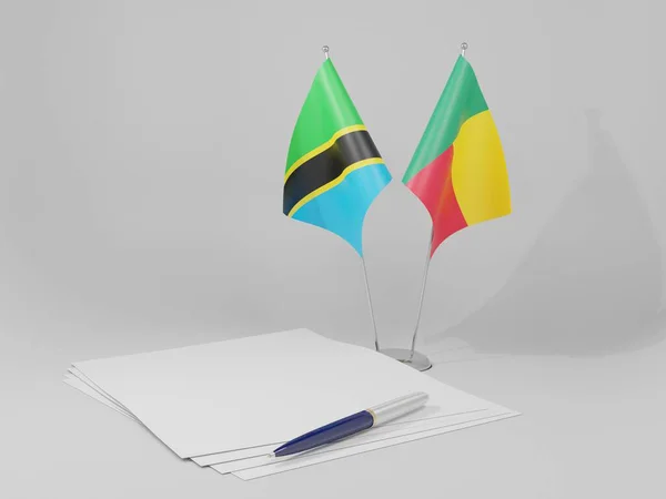 Benim Bandeiras Acordo Tanzânia Fundo Branco Render — Fotografia de Stock