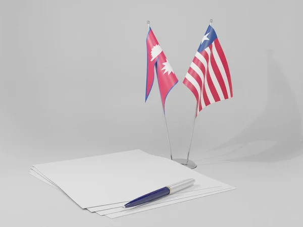 Liberia Nepal Abkommen Flaggen Weißer Hintergrund Render — Stockfoto