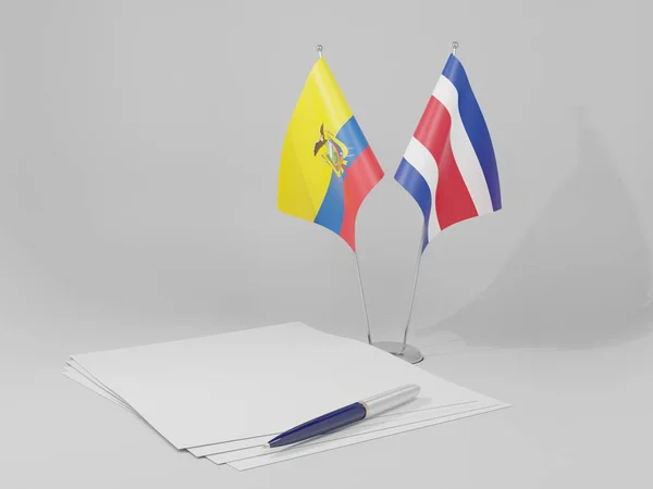 Costa Rica Overeenkomst Van Ecuador Vlaggen Witte Achtergrond Render — Stockfoto