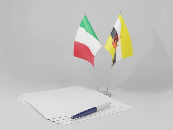 Brunei Drapeaux Accord Italie Fond Blanc Render — Photo