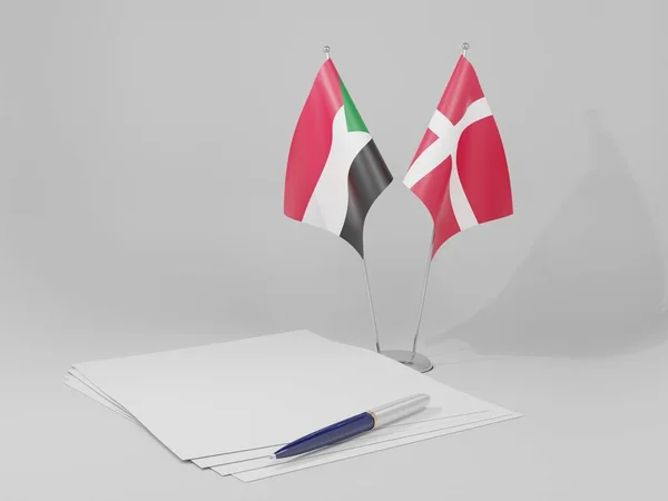 Σημαίες Της Συμφωνίας Δανίας Σουδάν Λευκό Φόντο Render — Φωτογραφία Αρχείου