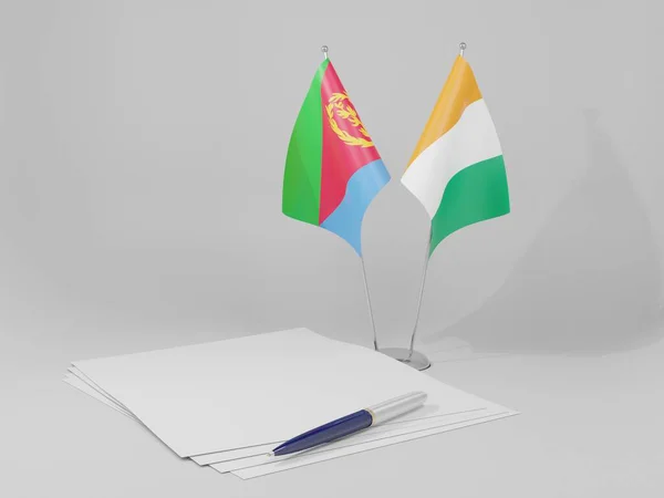 Costa Ivoire Banderas Acuerdo Eritrea Fondo Blanco Render — Foto de Stock