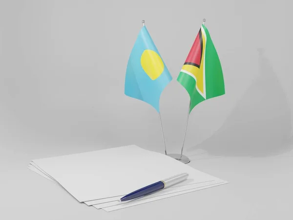 Guyana Palau Agreement Flags White Background Render — 스톡 사진