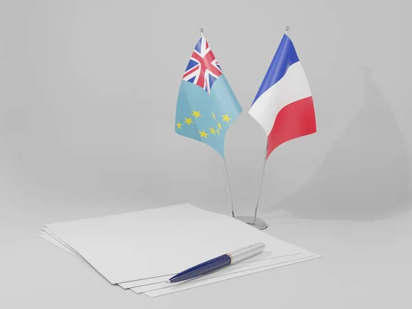 Γαλλία Σημαίες Συμφωνία Τουβαλού Λευκό Φόντο Render — Φωτογραφία Αρχείου
