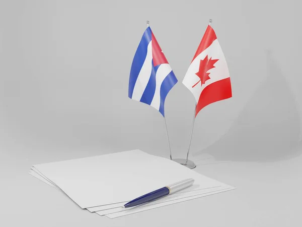 Canadá Banderas Del Acuerdo Cuba Fondo Blanco Render —  Fotos de Stock