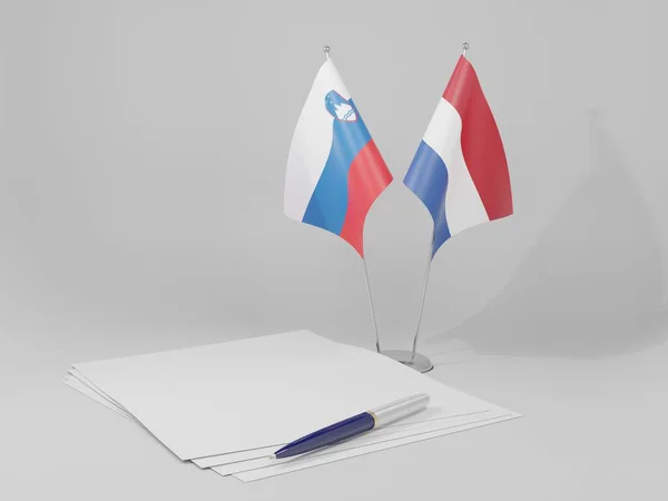 Κάτω Χώρες Σλοβενία Σημαίες Συμφωνίας Λευκό Φόντο Render — Φωτογραφία Αρχείου