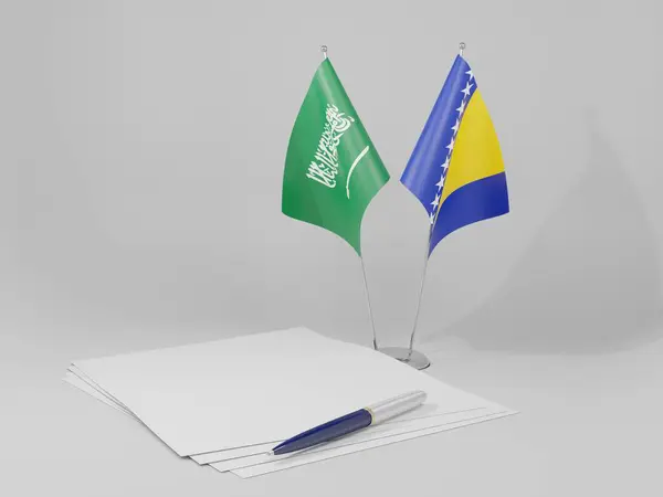 Bosnie Herzégovine Drapeaux Accord Avec Arabie Saoudite Fond Blanc Render — Photo