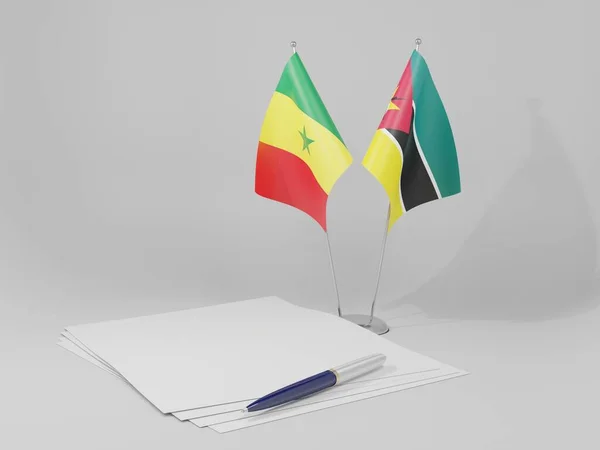 Mozambique Senegal Overeenkomst Vlaggen Witte Achtergrond Render — Stockfoto