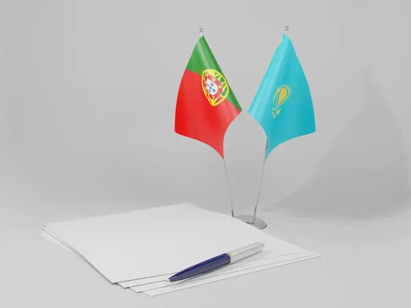 Kazakhstan Drapeaux Accord Portugal Fond Blanc Render — Photo