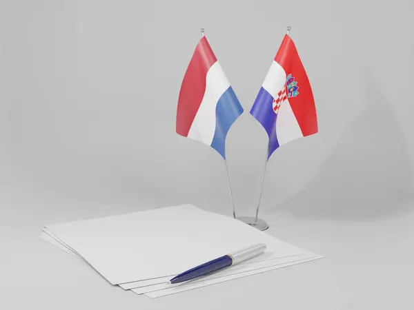 Chorvatsko Nizozemské Vlajky Dohody Bílé Pozadí Render — Stock fotografie