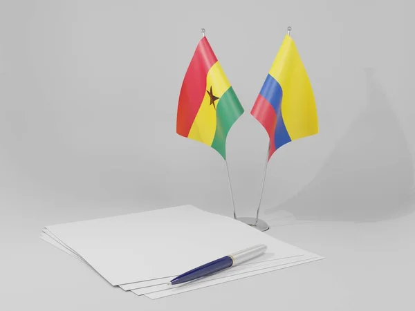 Colômbia Bandeiras Acordo Gana Fundo Branco Render — Fotografia de Stock