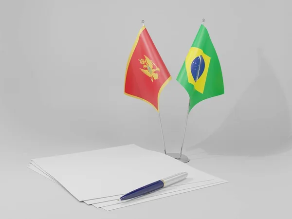 Brazília Montenegrói Megállapodás Zászlók Fehér Háttér Render — Stock Fotó