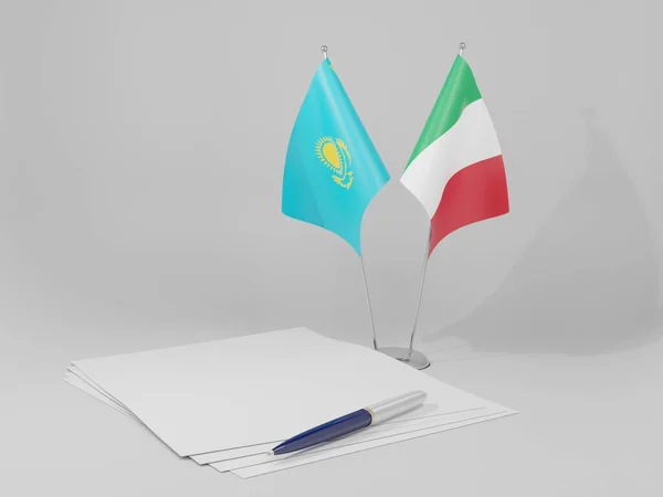意大利 哈萨克斯坦协定旗帜 白色背景 3D渲染 — 图库照片