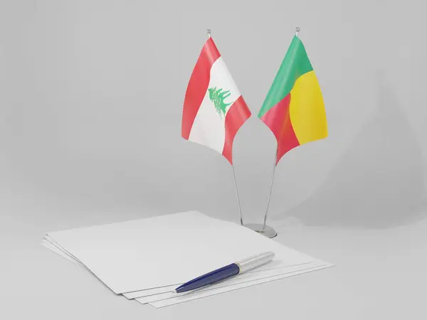Μπενίν Λίβανος Σημαίες Συμφωνία Λευκό Φόντο Render — Φωτογραφία Αρχείου