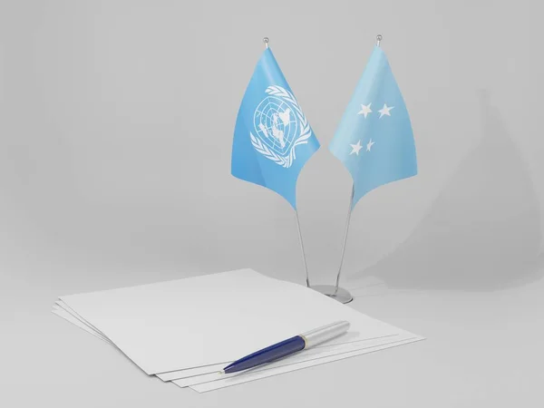密克罗尼西亚 联合国协定旗帜 白色背景 3D渲染 — 图库照片