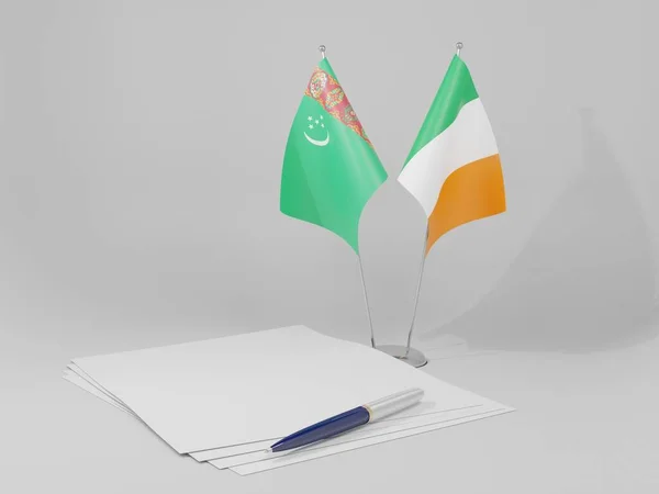 Irland Turkmenistan Avtalet Flaggor Vit Bakgrund Leverantör — Stockfoto