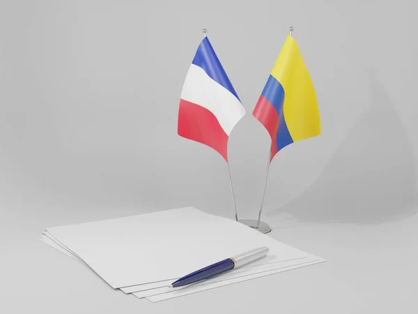 Overeenkomst Tussen Colombia Frankrijk Vlaggen Witte Achtergrond Render — Stockfoto