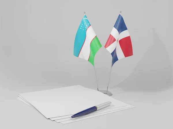 Dominikánská Republika Uzbekistánské Vlajky Bílé Pozadí Vykreslování — Stock fotografie