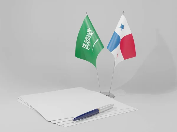 巴拿马 沙特阿拉伯协定旗帜 白色背景 3D渲染 — 图库照片
