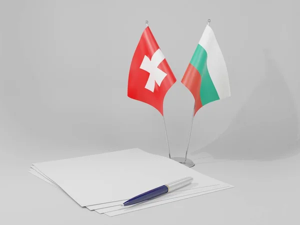 Bulgarien Schweiz Abkommen Flaggen Weißer Hintergrund Render — Stockfoto