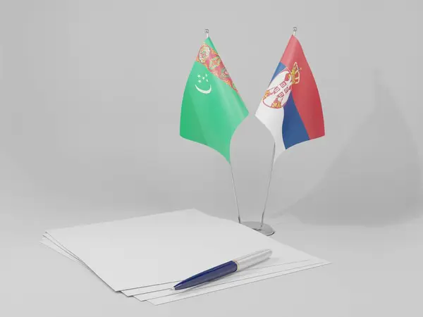 Serbia Turkmenistan Agreement Flags White Background Render — Stock Photo, Image