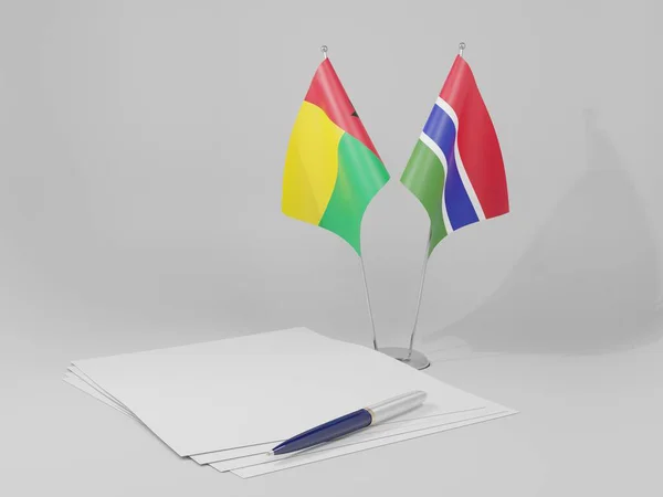 Gambiya Gine Bissau Anlaşması Bayrakları Beyaz Arkaplan Render — Stok fotoğraf