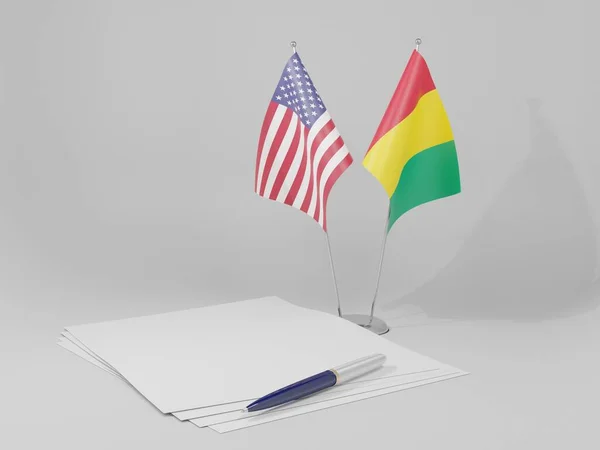 Guinea Estados Unidos América Banderas Acuerdo Fondo Blanco Render — Foto de Stock