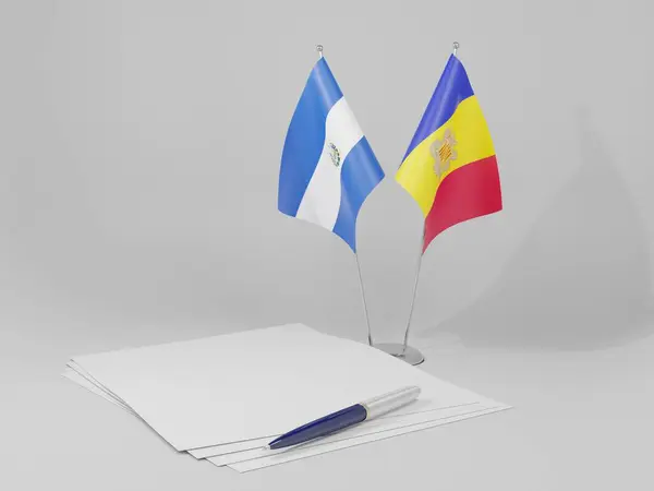 Andorra Bandiere Dell Accordo Salvador Sfondo Bianco Render — Foto Stock