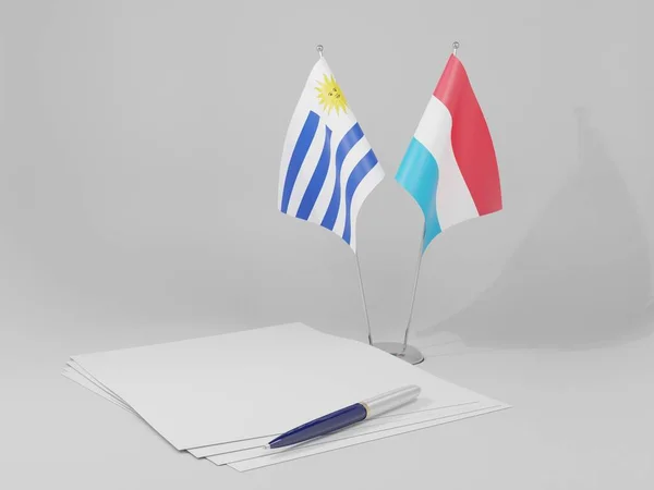 Luxemburgo Acordo Uruguai Bandeiras Fundo Branco Render — Fotografia de Stock