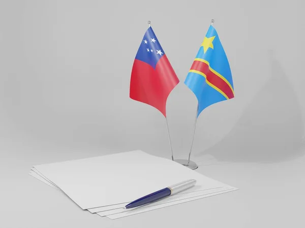 Congo República Democrática Banderas Del Acuerdo Samoa Fondo Blanco Render —  Fotos de Stock