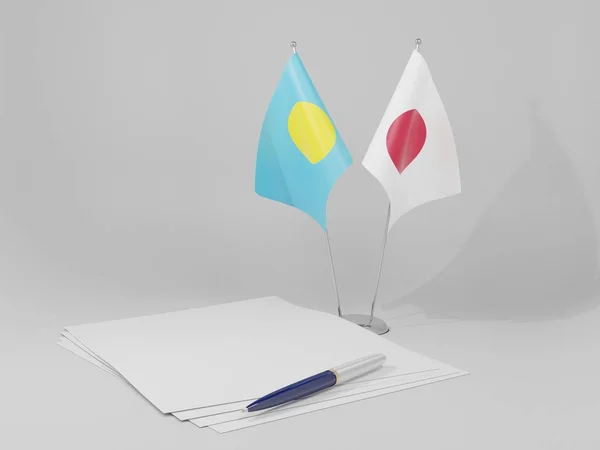 Japão Bandeiras Acordo Palau Fundo Branco Render — Fotografia de Stock