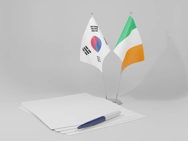 Irlanda Acordo Coreia Sul Bandeiras Fundo Branco Render — Fotografia de Stock