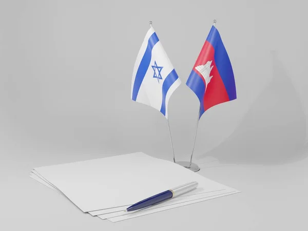 Kambodja Israel Avtalet Flaggor Vit Bakgrund Render — Stockfoto