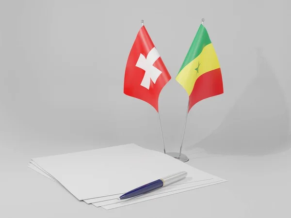 Σενεγάλη Ελβετική Συμφωνία Σημαίες Λευκό Φόντο Render — Φωτογραφία Αρχείου