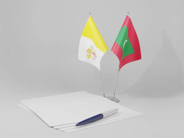 Maldivas Banderas Del Acuerdo Ciudad Del Vaticano Fondo Blanco Render — Foto de Stock