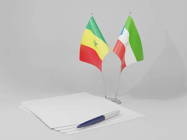 Egyenlítői Guinea Szenegáli Megállapodás Zászlók Fehér Háttér Render — Stock Fotó