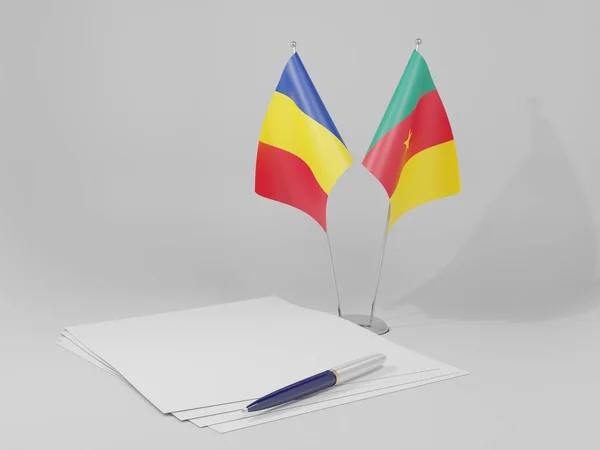 Σημαίες Συμφωνίας Καμερούν Ρουμανίας Λευκό Φόντο Render — Φωτογραφία Αρχείου