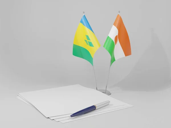 Νίγηρας Άγιος Βικέντιος Και Γρεναδίνες Σημαίες Συμφωνία Λευκό Φόντο Render — Φωτογραφία Αρχείου