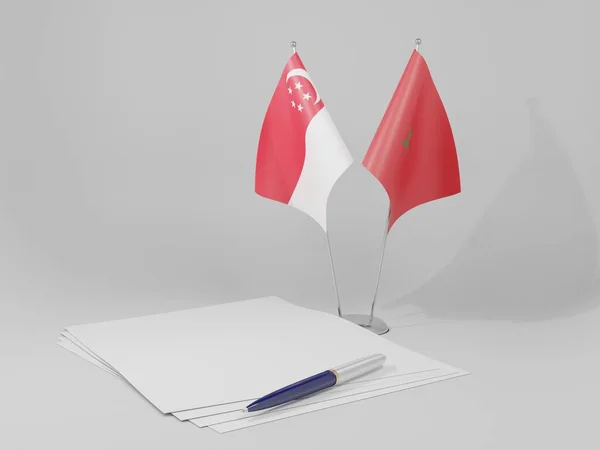 Marruecos Banderas Del Acuerdo Singapur Fondo Blanco Render —  Fotos de Stock