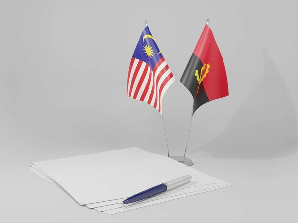 Angola Malajsie Dohody Vlajky Bílé Pozadí Vykreslení — Stock fotografie