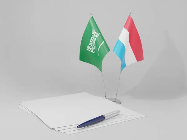 Luxemburgo Arábia Saudita Bandeiras Acordo Fundo Branco Render — Fotografia de Stock