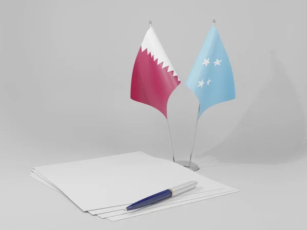 ミクロネシア連邦 カタール協定旗 白の背景 3Dレンダリング — ストック写真