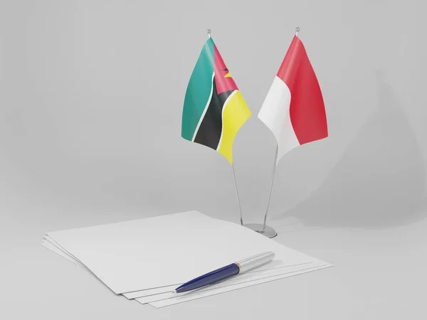 Mónaco Banderas Del Acuerdo Mozambique Fondo Blanco Render —  Fotos de Stock