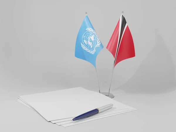 Trinidad Tobago Bandeiras Acordo Das Nações Unidas Fundo Branco Render — Fotografia de Stock