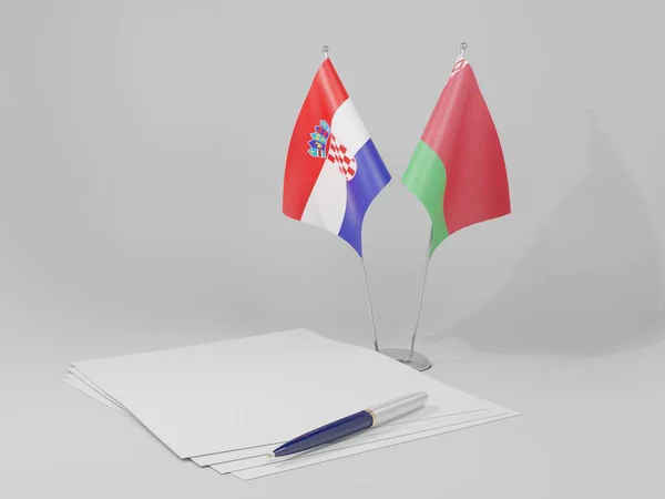 Bielorrusia Banderas Del Acuerdo Croacia Fondo Blanco Render —  Fotos de Stock