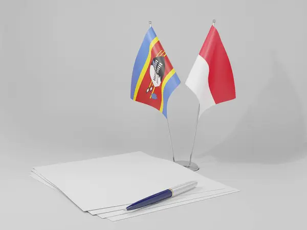 Monaco Bandiere Accordo Swaziland Sfondo Bianco Render — Foto Stock